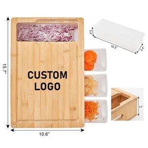Ensemble de planches à découper en bambou avec 4 tiroirs, éplucheur de légumes et plateau de rangement pour ustensiles de cuisine - Product Image 1