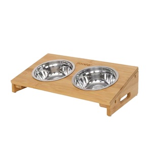 Soporte de bambú Dejia para comedero de mascotas, doble comedero de acero inoxidable para gatos y perros, estación de alimentación elevada de 35x20x10cm - Product Image 1