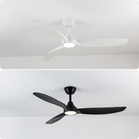 Ventilateur de plafond LED de 52 pouces avec lumière, noir, 3 pales en ABS, haut débit, moteur DC à économie d'énergie, télécommande