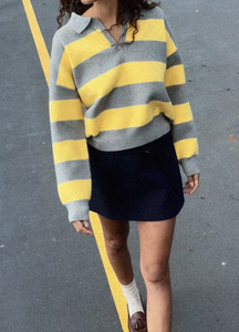SHENZHU Ropa de <span class=keywords><strong>Mujer</strong></span>, Otoño 25, Nuevo Suéter de Punto a Rayas con Cuello Polo, Manga Larga, Simple y Versátil, 5536162 5536108 - Product Image 2