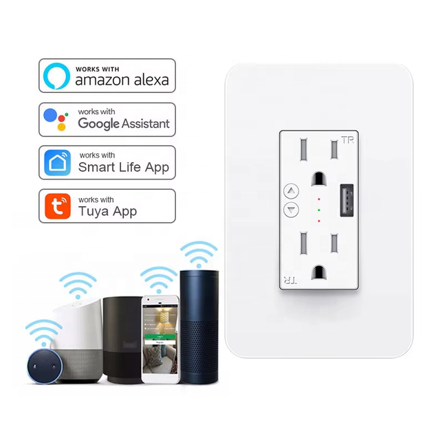 ETL Certified 15A Smart Life/Tuya APP Remote Controller Smart Power Wall Outlet with USB WiFi Smart Socket Work with Alexa