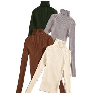 Tinta unita maniche lunghe <span class=keywords><strong>donna</strong></span> <span class=keywords><strong>dolcevita</strong></span> sottile maglieria Cashmere lana <span class=keywords><strong>cotone</strong></span> morbido maglione Pullover lavorato a maglia da <span class=keywords><strong>donna</strong></span> - Product Image 1