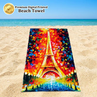 Custom Beach Towel 100% Cotton Custom Pattern Digital Reactive Printing 450GSM Heavy Luxury Plush Beach Towel 15 Years OEM