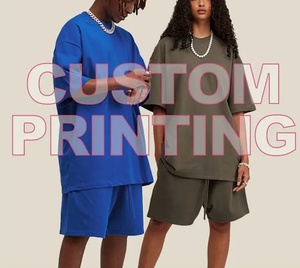 Set di capispalla stile Hip Hop da uomo di tendenza estiva personalizzata t-shirt girocollo e pantaloncini in maglia traspiranti termici - Product Image 2