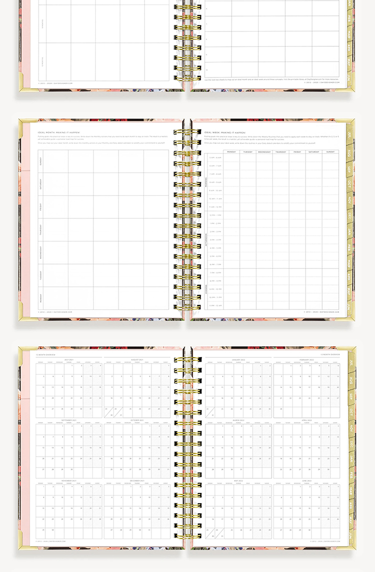 Custom 2023-2024 Floral Printed Spiral Daily Weekly Mo<i></i>nthly Planner Women Workout Goal Agenda Notebook