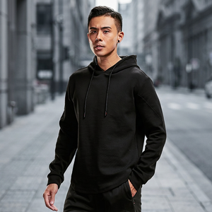 Sweat-shirt à capuche noir pour homme de qualité supérieure avec logo personnalisé, coupe classique, en coton tricoté, décontracté, avec poche, pour l'automne - Product Image 5