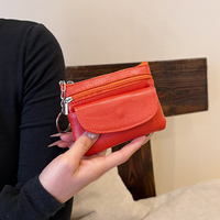 Dompet Koin Kulit Mini, Kantong Koin Kulit, Dompet Koin Kulit dengan Gantungan Kunci dan Resleting, Tas Penyimpanan Serbaguna