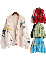 ZHEZHE mode automne hiver dames vêtements de plein air tricot Cardigans chandails femmes veste élégant col en v lâche décontracté tricoté manteau