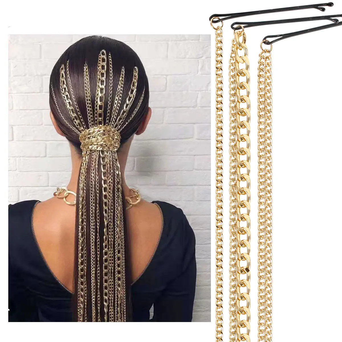 2023 moda peruk uzatma altın kaplama zincir püskül saç tokası saç aksesuarları zincir saç tokası kafa takı