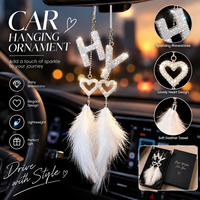 Ornement de voiture personnalisé en strass LC, lettre initiale, cœur, plume, pendentif pour rétroviseur, accessoires de voiture scintillants