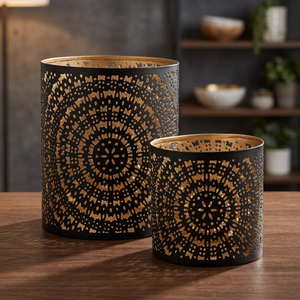 Ensemble de 2 élégants porte-bougies en métal faits à la main, porte-bougies décoratifs pour table à manger, salon - Product Image 5