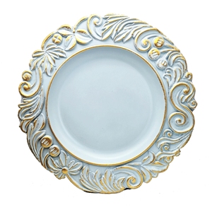 Assiettes de charge en plastique réutilisables à bord doré antique rondes motifs de <span class=keywords><strong>plat</strong></span> vert/noir/orange/violet/blanc pour décorations de mariage - Product Image 6