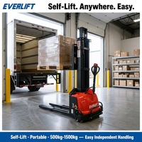 Transpalette électrique autoportant EVERLIFT 500kg 1500kg, compact, portable, hydraulique, pour entrepôt et commerce de détail