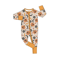 Combinaison une pièce en bambou pour bébé Halloween Grenouillère à fermeture éclair pour enfants et filles à manches longues et motif citrouille