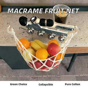 Bohemian Macrame Hanging Fruit and Vegetable Storage Basket Cotton Kitchen Decor Holder with Macrame <b>Hammock</b> - Product Image 2