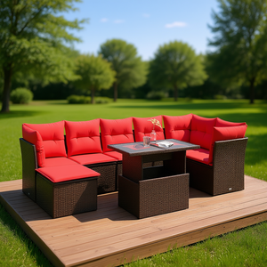 Ensemble de canapés de patio en polyrotin marron, 8 pièces, avec coussins, meubles d'extérieur pour jardin, capacité d'accueil de 8 personnes - Product Image 2