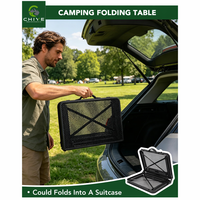 Table pliante de 2 pieds avec poignée de transport, hauteur réglable, en métal noir, maille métallique - Table de barbecue portable compacte pour l'extérieur/l'intérieur, capacité de 4 à 66 lb