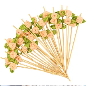 Custom logo natural disposable Wood Frill Picks mini Party red skewers toothpick bamboo Cocktail Fruit Picks