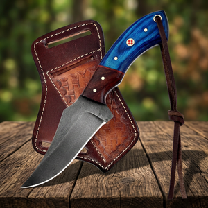 Couteau de chasse à pointe tombante en acier au carbone de haute qualité, forgé à la main, avec manche en bois et étui en cuir, outil de survie en plein air OEM - Product Image 2