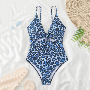 ชุดบิกินี่ลายเสือดาวสีน้ำเงินสำหรับผู้หญิง ปี 2025 แบบ 2 ชิ้น แห้งเร็ว เซ็กซี่ ชุดว่ายน้ำผูกด้านหน้าแบบเว้า - Product Image 5