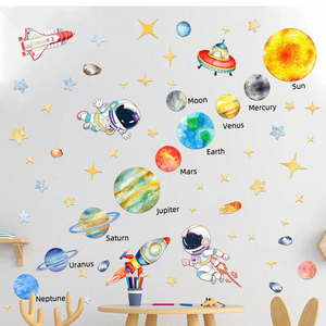 Autocollant mural pour chambre d'enfant, système solaire, fusée spatiale, dessin animé, pour la décoration de la maison - Product Image 1