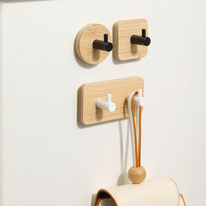 Bamboo Wall <b>Hooks</b> With Strong <b>Adhesive</b> No Drill Required For Bathroom Bedroom Living Room Coat Towel Rack - Product Image 2