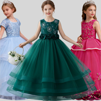 Robe de soirée princesse sans manches pour filles, robe longue en dentelle et mousseline, décoration nœud sans manches, robe de soirée formelle pour enfants