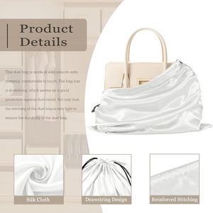 Bolsa de satén de seda con cordón para pelucas al por mayor, embalaje para paquetes de cabello, almacenamiento, regalo, con logo personalizado impreso, bolsa antipolvo para bolso - Product Image 2