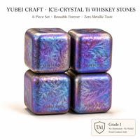4 pierres à whisky en titane pur de qualité 1, finition irisée CLI |   Zéro dilution |   Glaçons en métal réutilisables, fabrication OEM disponible