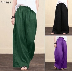 กางเกงขายาวทรงหลวมเอวผูกเชือกสำหรับผู้หญิงไซส์ใหญ่ รุ่น Ohsisa New Plus Size แฟชั่นทันสมัย ผ้าฝ้ายและผ้าลินิน - Product Image 2