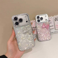 Coque DIY Bling Diamant 3D Nœud Papillon Paillettes Cœur Laser pour iPhone 18 Pro Max 17 Air 16 15 Plus