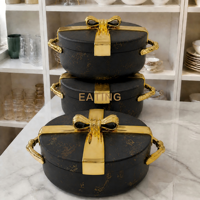 Ensemble de Contenants Alimentaires Isothermes de Luxe Bleu Style Cadeau 2.5L 3L 3.5L avec Casserole Intérieure en Acier Inoxydable et Chauffe-Plats