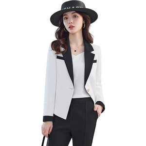 White Blazer Women Splicing Design Suit Jacket For Office Wear - Product Image 5