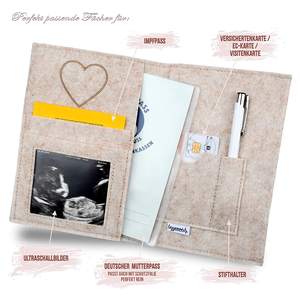 Organisateur de carnet de grossesse en feutre beige fait main, vente en gros, avec compartiment pour échographie, pour femmes enceintes - Product Image 3