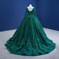 AL1187 Robe de Soirée Élégante Femme Manches Longues Brodée de Perles et de Paillettes Verte pour Mariage avec Décoration en Cristaux