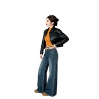 Celana Jeans Wanita High-Waist Skinny Bekas Grosir, Bahan Denim Kasual Bernapas, Panjang, Dalam Bal, untuk Musim Gugur