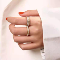 Bague H2 Jewelry A0006 élégante effet ciel étoilé double rangée en acier plaqué, trois couleurs, pour mariages, anniversaires, fêtes, cadeaux de fiançailles