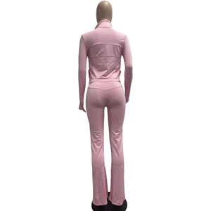 Lässiges 2-Teiliges Set für Damen Outfits Einfarbig Langarm Gestreiftes Patchwork Crop Top und Hose Damen Streetwear - Product Image 5