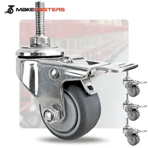 Baja tahan karat SUS 304 316 putar dengan rem 1.5 "2" inci benang sekrup Stem Caster TPR karet 360 derajat roda furnitur bisu