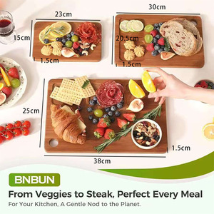 Bamboo Cutting Board <b>Set</b> 3 Piece Kitchen Chopping Block Rectangle Wood Sushi Pizza Fruit Boards - Product Image 5