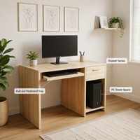 Bureau de direction moderne avec design élégant, en mélamine, extensible, couleur frêne clair