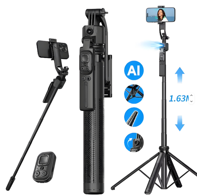 C17 AI Face Tracking Gimbal Stabilizer 360 Degree Foldable Tripod & Selfie Stick with Remote Control for Digital Camera Vlogging