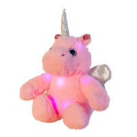 Peluche licorne rose lumineuse à LED avec cornes et ailes scintillantes, animal en peluche lumineux, veilleuse, poupée en peluche douce, cadeau pour enfants et filles