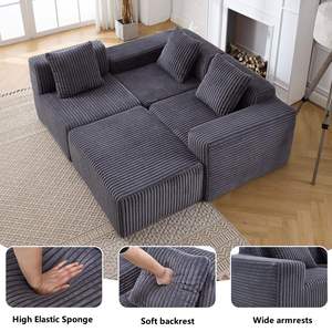 โซฟาผ้ากำมะหยี่แบบปรับได้ 3 ที่นั่ง พร้อมที่วางเท้า จัดส่งพร้อมใช้งาน - Product Image 3