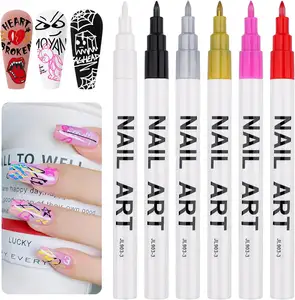 Graffiti Hechunzi Nail 6 Color Manicure Tools Plastic Drawing Liner Oily Color Brush Marker Pen Nail Art Graffiti Pen Gel Pencil