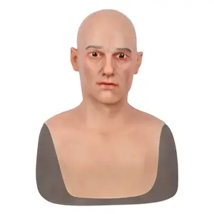 Realistic Fancy Dress Headgear Halloween Handsome Young Man Silicone Camouflage Mask Face With Hair