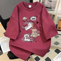 Kaos Lengan Pendek Motif Hewan Katun Murni 260g Desain Merek Fashion Pria Wanita Musim Panas Terbaru Trendi Cetak 3D Longgar
