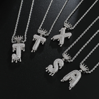 Hip Hop Iced Out Bling Cubique A-Z Goutte À Goutte Couronne Zircon Lettres Colliers & Pendentif Chaîne Pour Hommes Bijoux avec Chaîne De Corde