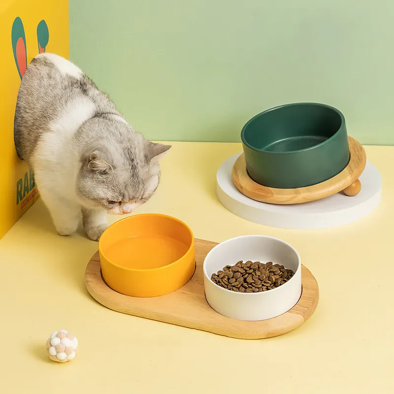 Slant Ceramic Cat Bowl Adjustable Height Cat Food Pot Elevated Protect Cervical Spine Dog Water Pet Bowls