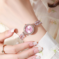 Montre-bracelet pour femme, design feuille et diamant, cadran rond, bracelet ajustable, design de niche, style raffiné